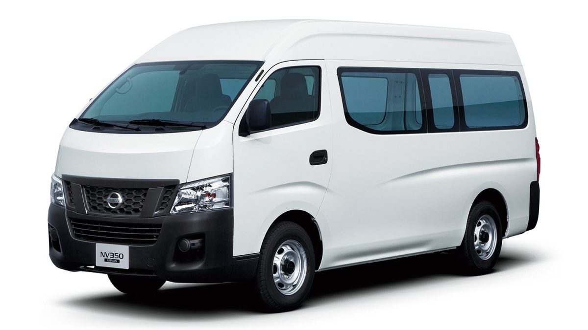 white Nissan Urvan exterior long body